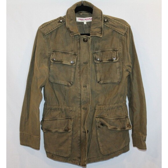 Free People Jacket Women's XS Olive Green Distressed Military Cargo Pockets NEW! - Picture 1 of 5